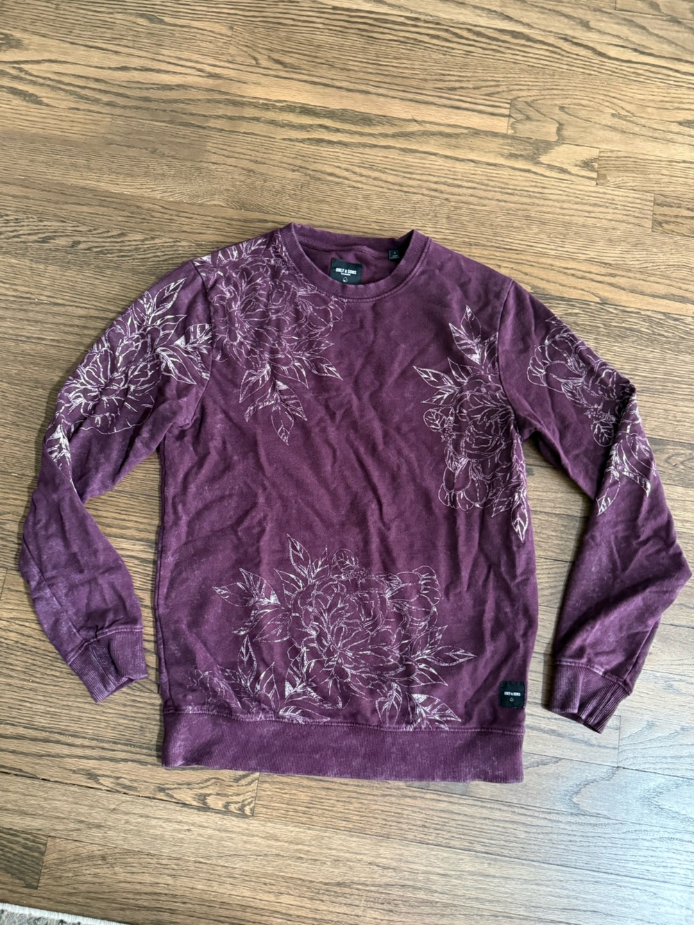 ONLY & SONS Men's Floral Crewneck Sweater - Plum